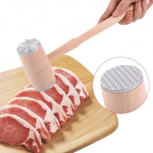 Meat Tenderizer, Wooden Dual-Sided Meat Mallet Kitchen Tool with Aluminum Alloy Heads for Tenderizing, Flattening Pounding Pork, Lamb, Chicken, Steak, Turkey