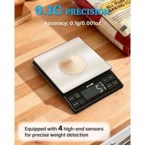 NEXT-SHINE Food Kitchen Scale 11lb, 0.1g/0.01oz Precise Graduation Rechargeable Digital Scale with Nine Units Large Tray Stainless Steel Platform LCD Display for Meal Prep Cooking Baking