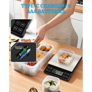NEXT-SHINE Food Kitchen Scale 11lb, 0.1g/0.01oz Precise Graduation Rechargeable Digital Scale with Nine Units Large Tray Stainless Steel Platform LCD Display for Meal Prep Cooking Baking