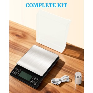 NEXT-SHINE Food Kitchen Scale 11lb, 0.1g/0.01oz Precise Graduation Rechargeable Digital Scale with Nine Units Large Tray Stainless Steel Platform LCD Display for Meal Prep Cooking Baking