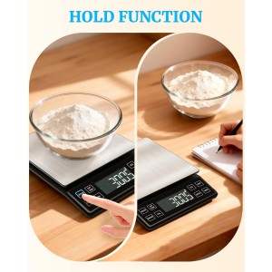 NEXT-SHINE Food Kitchen Scale 11lb, 0.1g/0.01oz Precise Graduation Rechargeable Digital Scale with Nine Units Large Tray Stainless Steel Platform LCD Display for Meal Prep Cooking Baking