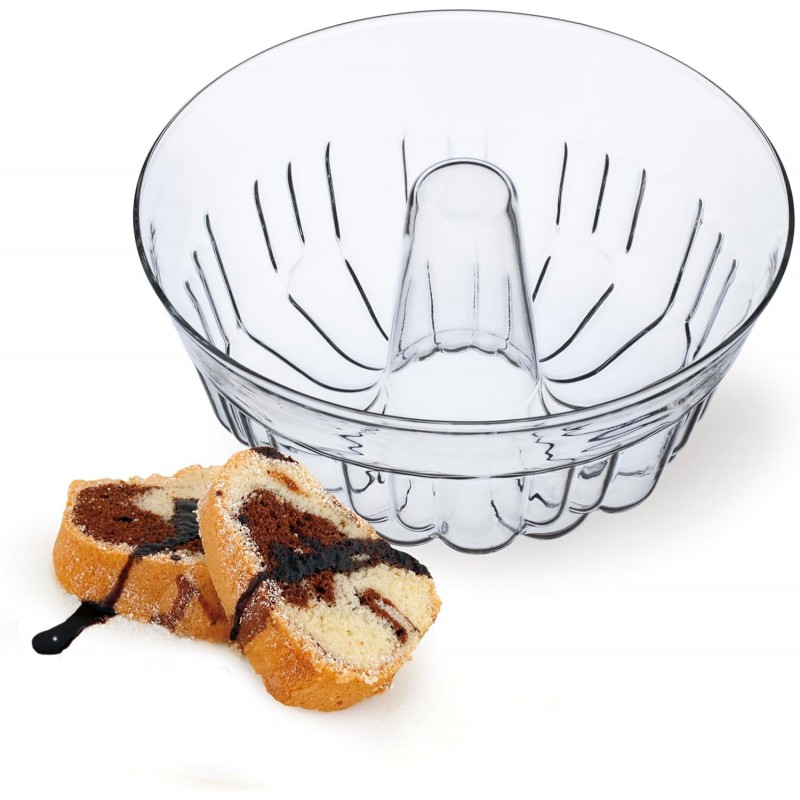 SIMAX Clear Glass Fluted Bundt Pan, Heat, Cold, and Shock Proof, Holds 1.4 Quarts (5.4 Cups), Made in Europe, Great for Small Ring Cakes, Puddings, Desserts, Monkey Bread, and More, Dishwasher Safe