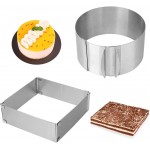 Adjustable Cake Ring 2 Pack, 6 to 12 Inch Stainless Steel Mousse Cake Mold Ring with scaling for Kitchen DIY Pastry, Square and Round