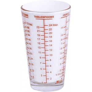 Kolder Mix N Measure Glass, Multi-Purpose Liquid and Dry Measuring Cup, 6 Units of Measurement, Heavy Glass, Red