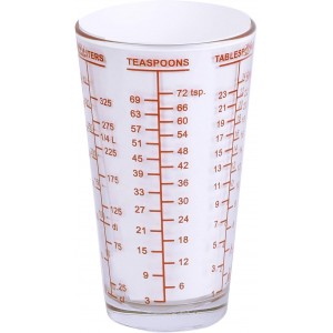 Kolder Mix N Measure Glass, Multi-Purpose Liquid and Dry Measuring Cup, 6 Units of Measurement, Heavy Glass, Red