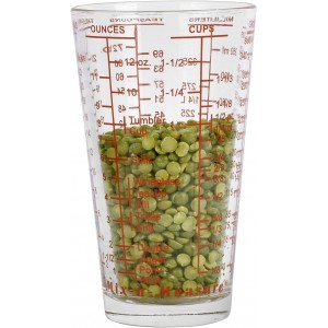 Kolder Mix N Measure Glass, Multi-Purpose Liquid and Dry Measuring Cup, 6 Units of Measurement, Heavy Glass, Red