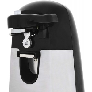 Amazon Basics 3-In-1 Electric Can Opener, Bottle Opener and Knife Sharpener with Stainless Steel Blade, Magnetic Lid Holder, Safe, Easy to Use, Powerful, Sleek Design, 50W, Black