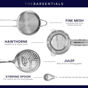 Cocktail Strainer Set Stainless Steel Bar Tools with Stirring Spoon - Hawthorne, Julep, & Fine-Mesh Sifter for Drinks