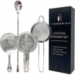 Cocktail Strainer Set Stainless Steel Bar Tools with Stirring Spoon - Hawthorne, Julep, & Fine-Mesh Sifter for Drinks