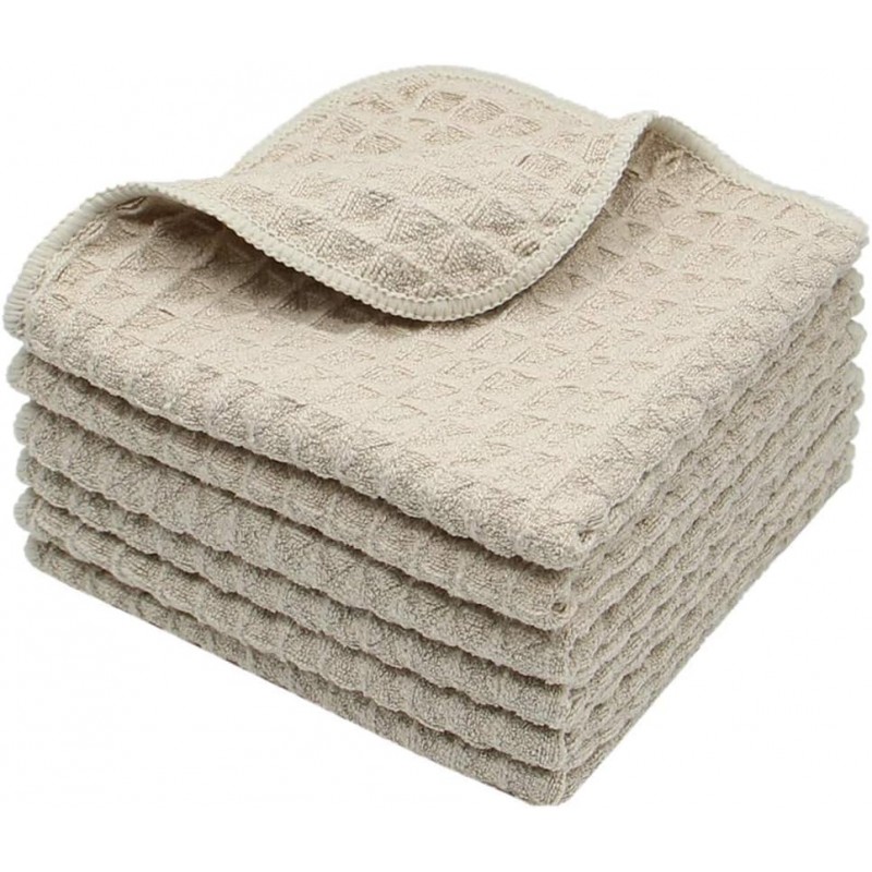 Microfiber Kitchen Cleaning Cloth Thick Dish Rags Waffle Weave Washcloths Dish Cloths Ultra Absorbent Odor Free 12inch X 12inch 6 Pack Khaki