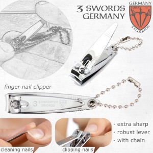 3 Swords Germany – Brand Quality fingernail & toenail Clipper, Manicure, Pedicure Nail Care by with Metal Nail File and case, Silver Color Edition