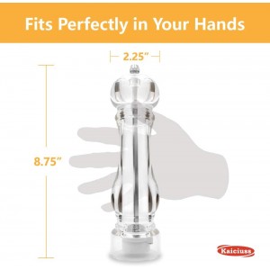 Salt Pepper Grinder Mill Arcylic,the Best Peppercorn Grinder with Adjustable Mill-Clear