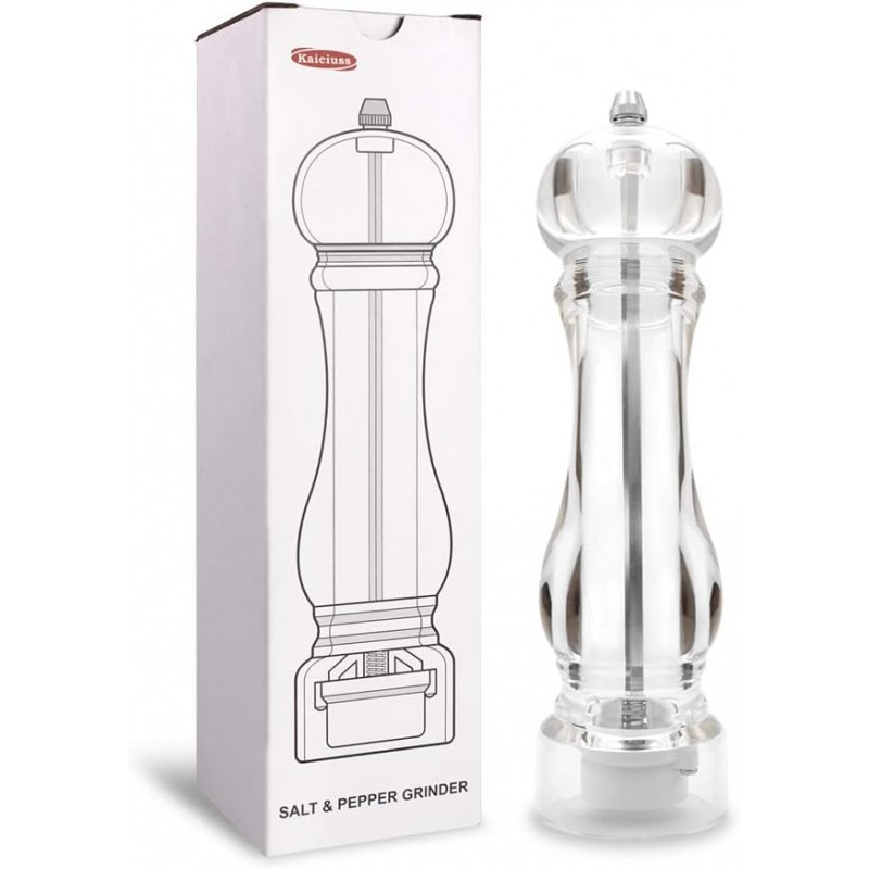 Salt Pepper Grinder Mill Arcylic,the Best Peppercorn Grinder with Adjustable Mill-Clear
