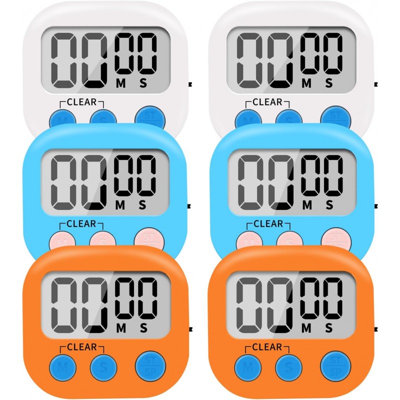 6 Pack Small Digital Kitchen Timer Magnetic Back and ON/Off Switch,Minute Second Count Up Countdown (Multicolored)