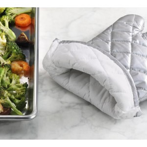 New Star Foodservice Oven Mitts with Extra Defense, up to 400F, Set of 2 (Silver (Interwoven Cloth/Silicone), 13-Inch (Set of 2))
