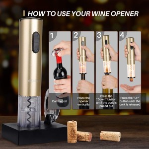 Secura Electric Wine Opener, Automatic Bottle Corkscrew Opener with Foil Cutter, Rechargeable (Champagne Gold)