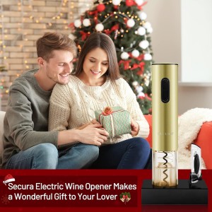 Secura Electric Wine Opener, Automatic Bottle Corkscrew Opener with Foil Cutter, Rechargeable (Champagne Gold)
