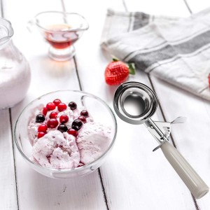 TOPKITCHEN Commercial-Grade Ice Cream Scoop 3.25 oz, 18/8 Stainless Steel Cookie Scoop with Plastic Handle, Portion Control Disher Scoop for Bakeries, Restaurants & Dessert Shops, #10, Ivory