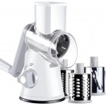 Ourokhome Rotary Cheese Grater Hand Crank, Kitchen Shredder Speed Mandolin Slicer Nuts Grinder with Handle and Drum Blades for Cheese, Vegetable, Walnuts, Chocolate, Potato, Carrot, 3 Blades, White