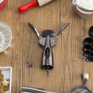 Home Basics Premium Plated Steel Nova Collection Zinc Kitchen Gadgets Tool with Smooth Grip, Easy to Use, Store and Clean, Black Onyx, 6.6 x 2.43 x 1.67, Wing Wine Corkscrew