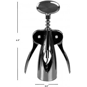 Home Basics Premium Plated Steel Nova Collection Zinc Kitchen Gadgets Tool with Smooth Grip, Easy to Use, Store and Clean, Black Onyx, 6.6 x 2.43 x 1.67, Wing Wine Corkscrew