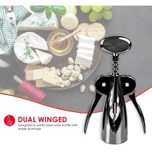 Home Basics Premium Plated Steel Nova Collection Zinc Kitchen Gadgets Tool with Smooth Grip, Easy to Use, Store and Clean, Black Onyx, 6.6 x 2.43 x 1.67, Wing Wine Corkscrew