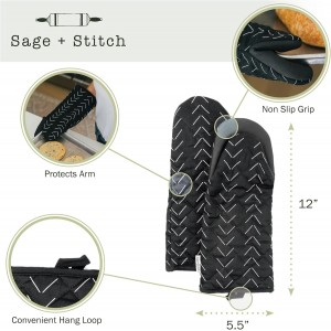 Heat Resistant Designer Kitchen Oven Mitts with Neoprene Non-Slip Grips and Hanging Loops | Set of 2 100% Cotton Long Sleeve Kitchen Oven Mitts | 5.5