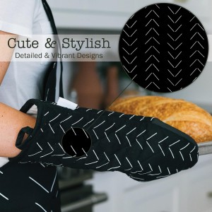 Heat Resistant Designer Kitchen Oven Mitts with Neoprene Non-Slip Grips and Hanging Loops | Set of 2 100% Cotton Long Sleeve Kitchen Oven Mitts | 5.5