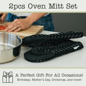 Heat Resistant Designer Kitchen Oven Mitts with Neoprene Non-Slip Grips and Hanging Loops | Set of 2 100% Cotton Long Sleeve Kitchen Oven Mitts | 5.5