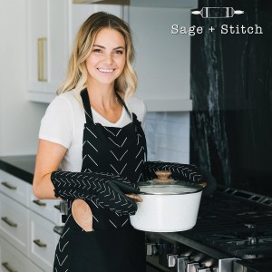 Heat Resistant Designer Kitchen Oven Mitts with Neoprene Non-Slip Grips and Hanging Loops | Set of 2 100% Cotton Long Sleeve Kitchen Oven Mitts | 5.5