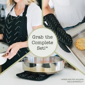 Heat Resistant Designer Kitchen Oven Mitts with Neoprene Non-Slip Grips and Hanging Loops | Set of 2 100% Cotton Long Sleeve Kitchen Oven Mitts | 5.5