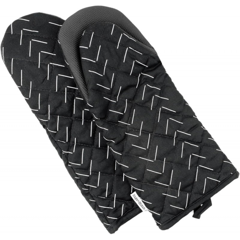 Heat Resistant Designer Kitchen Oven Mitts with Neoprene Non-Slip Grips and Hanging Loops | Set of 2 100% Cotton Long Sleeve Kitchen Oven Mitts | 5.5