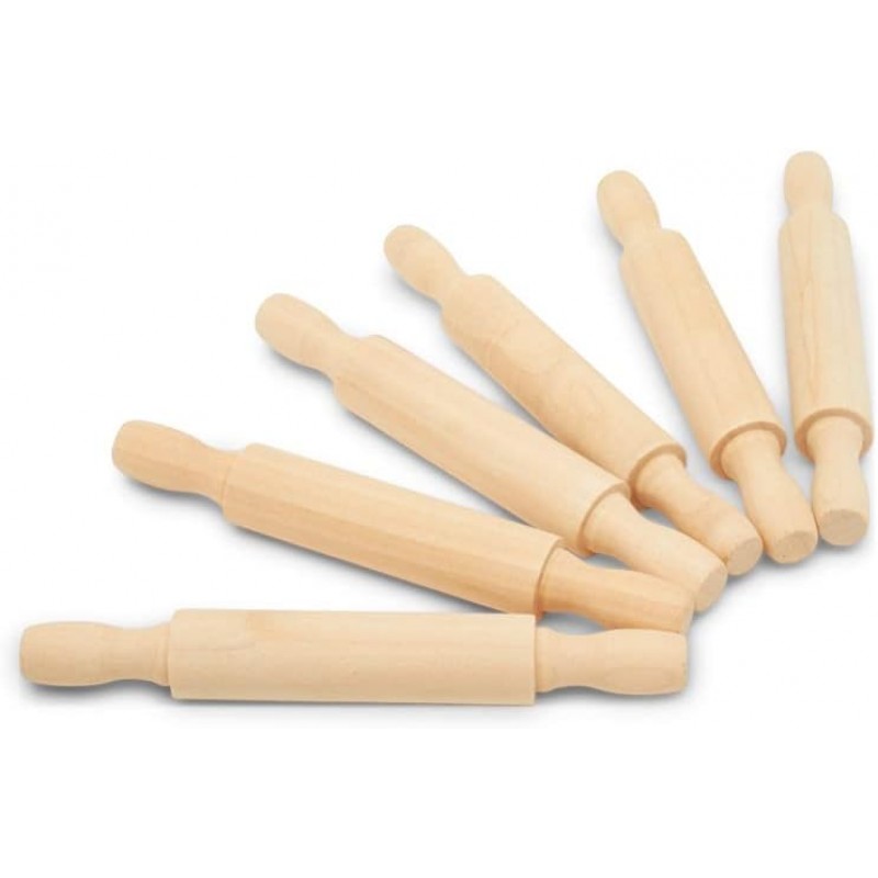 Wooden Mini Rolling Pin, 5 Inches Long, Pack of 6, Great for in The Kitchen and Crafting, Party Favors by Woodpeckers