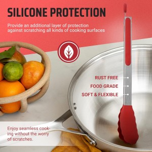 Kaluns Kitchen Tongs for Cooking Grilling Set of 4, BBQ Grill Tongs With Silicone Tip Stainless Steel Heat Resistant, Non-stick Pull Lock, Incl 7, 9, 12 Inch Tong Plus a Silicone Spatula