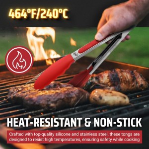 Kaluns Kitchen Tongs for Cooking Grilling Set of 4, BBQ Grill Tongs With Silicone Tip Stainless Steel Heat Resistant, Non-stick Pull Lock, Incl 7, 9, 12 Inch Tong Plus a Silicone Spatula
