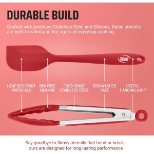 Kaluns Kitchen Tongs for Cooking Grilling Set of 4, BBQ Grill Tongs With Silicone Tip Stainless Steel Heat Resistant, Non-stick Pull Lock, Incl 7, 9, 12 Inch Tong Plus a Silicone Spatula