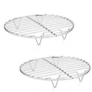 P&P CHEF 7½ Inch Cooking Rack Round, Stainless Steel Round Rack for Cooking Cooling Steaming Baking, Fit Air Fryer Pot Pressure Cooker, 2 Pack -Oven Safe, Silver