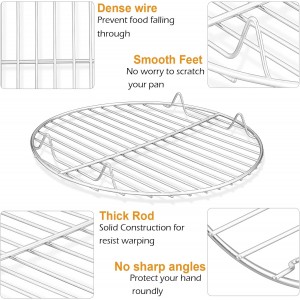 P&P CHEF 7½ Inch Cooking Rack Round, Stainless Steel Round Rack for Cooking Cooling Steaming Baking, Fit Air Fryer Pot Pressure Cooker, 2 Pack -Oven Safe, Silver