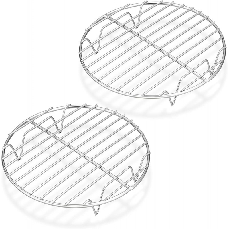 P&P CHEF 7½ Inch Cooking Rack Round, Stainless Steel Round Rack for Cooking Cooling Steaming Baking, Fit Air Fryer Pot Pressure Cooker, 2 Pack -Oven Safe, Silver
