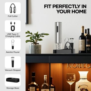Crenova Electric Wine Opener, Rechargeable Wine Bottle Opener, Automatic Corkscrew with Vacuum Stopper, Aerator Pourer, Foil Cutter, Display Base, Gifts for Valentines Day New Home Wedding Birthday