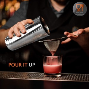 NutriChef Mixology Bartender Cocktail Shaker Set - Includes 15 & 30 oz Stainless Steel Shakers, 6 Bottle Pourers & More - Essential Martini Making Kit - Drink Mixing Set - 15 Piece Cocktail Bar Set
