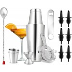 NutriChef Mixology Bartender Cocktail Shaker Set - Includes 15 & 30 oz Stainless Steel Shakers, 6 Bottle Pourers & More - Essential Martini Making Kit - Drink Mixing Set - 15 Piece Cocktail Bar Set