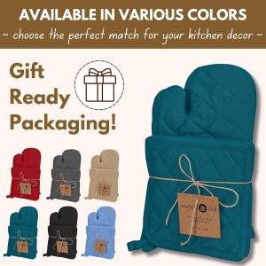 Native Fab Pot Holders and Oven Mitts Sets for Kitchen Heat Resistant - Hanging Non-Slip - 100% Cotton Kitchen Oven Mitts and Pot Holders 4 Piece Set - Teal