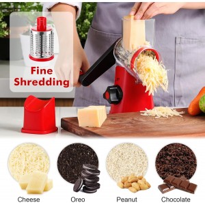 Cheese Grater Rotary, Rotary Grater for Kitchen, Kitchen Grater Vegetable Slicer with 3 Drum Blades, Fast Cutting Cheese Shredder for Vegetables and Nuts