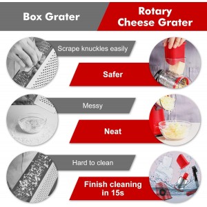 Cheese Grater Rotary, Rotary Grater for Kitchen, Kitchen Grater Vegetable Slicer with 3 Drum Blades, Fast Cutting Cheese Shredder for Vegetables and Nuts