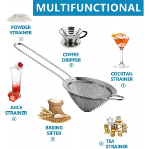 Fine Mesh Strainer For Bar -Stainless Steel Conical Strainer For Cocktail Drink Bar Strainers Bartender Bar Tool, 3.5