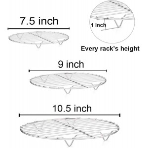 TeamFar Round Cooling Rack Set of 3, 7½ & 9 & 10½ Inch, Stainless Steel Round Baking Steaming Rack Set, Fit for Air fryer/Oven/Pot/Cake Pan/Pressure Cooker, Healthy & Mirror Finish, Dishwasher Safe