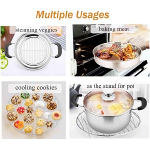 TeamFar Round Cooling Rack Set of 3, 7½ & 9 & 10½ Inch, Stainless Steel Round Baking Steaming Rack Set, Fit for Air fryer/Oven/Pot/Cake Pan/Pressure Cooker, Healthy & Mirror Finish, Dishwasher Safe