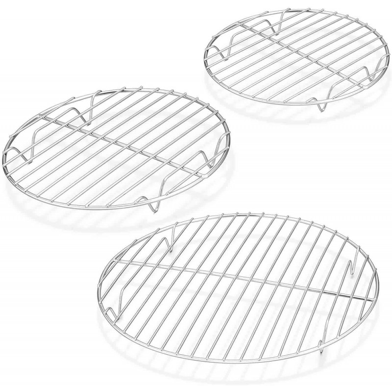 TeamFar Round Cooling Rack Set of 3, 7½ & 9 & 10½ Inch, Stainless Steel Round Baking Steaming Rack Set, Fit for Air fryer/Oven/Pot/Cake Pan/Pressure Cooker, Healthy & Mirror Finish, Dishwasher Safe