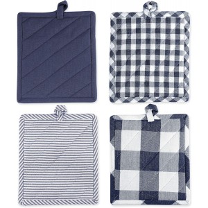 DII Gingham Check Kitchen Collection, Navy, Potholder Set